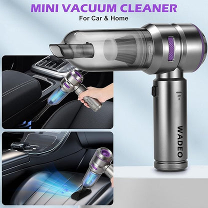 WADEO Handheld Vacuum Cordless, 4-in-1 21000PA Brushless Car Vacuum & 210000RPM Air Duster 7500mAh Battery Air Blower Wireless Handheld Vacuum for Car, Office and Home Cleaning