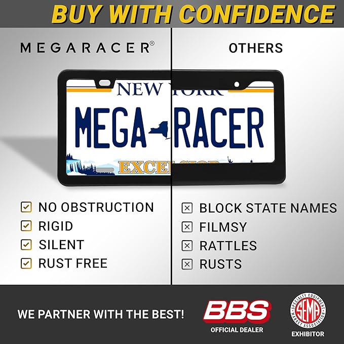 Premium Slim Matte Black License Plate Frames – 2 Pack, Rust-Free Stainless Steel & Rattle-Free, Street Legal, Universal with Screw Caps Cover, Thin Metal Front & Rear Car Tag Holders for Men & Women