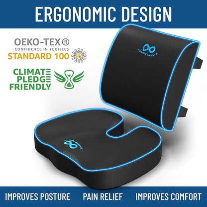 Everlasting Comfort Doctor Recommended Memory Foam Seat Cushion for Office Chairs & Car Seat - Ergonomic Office Desk Accessories for Tailbone Pain Relief, Sciatica & Back Support