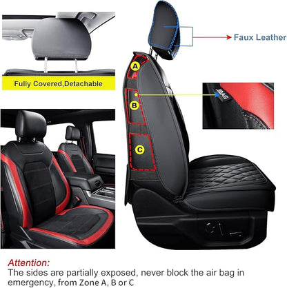 LUCKYMAN CLUB F150 Faux Leather Seat Covers Fit for 2015-2025 F150 SuperCrew and 2017-2025 F250 F350 F450 Super Duty Crew Cab Pickup Trucks(Full Set, Black)