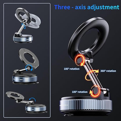 Vacuum Magnetic Car Phone Holder,360°Adjustable Magnetic Phone Holder,Hands-Free Suction Cup Phone Mount for MagSafe,Cell Phone Holders for Your Car for All Smartphones & All Car Models