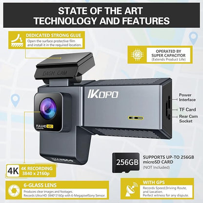 4K Dash Cam Front and Rear and Inside, UHD 2160P Night Vision 3 Channel Dash Camera for Cars, 3.16'' IPS Screen Dual Dashcam with Speed Recording, App Control,24H Parking Mode,G-Sensor