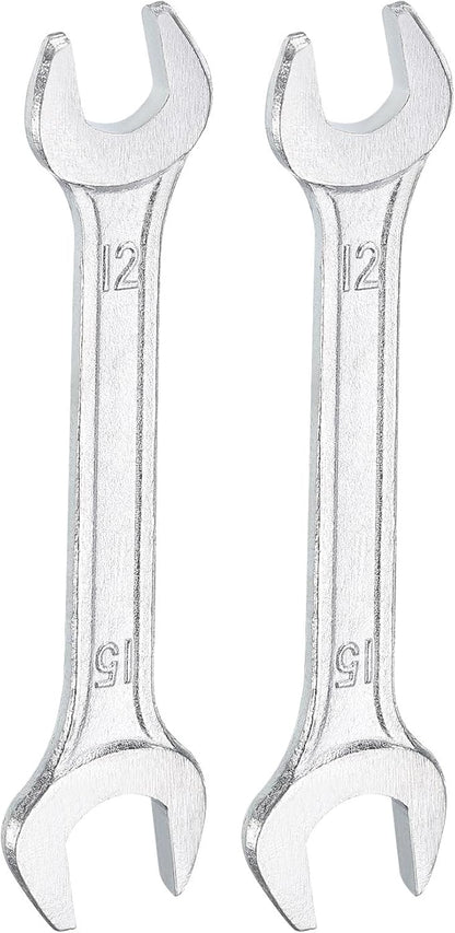HARFINGTON 2pcs Double Open End Wrench 12mm x 15mm Metric 15 Degree Offset Angle Small Flat Head Wrench Galvanizing Open Ended Spanner for Automotive Repair Furniture Assembly