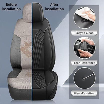 Car Seat Cover Fit for Toyota Camry 2012-2025 Full Set Faux Leather Breathable Waterproof Camry Seat Covers Automotive Cushion Protector Compatible Airbag (5 Seats & Black)