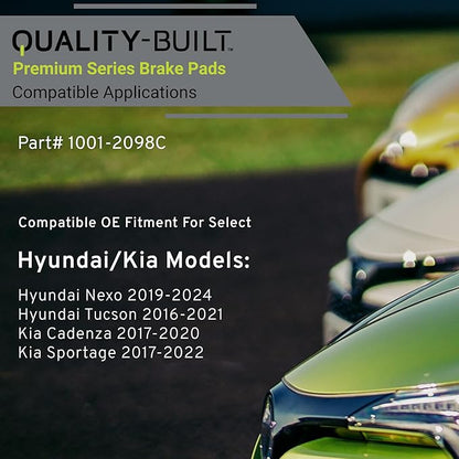 Premium Ceramic Rear Brake Pads (1001-2098C) Compatible with Hyundai Nexo 2019-2024, Hyundai Tucson 2016-2021, Kia Cadenza 2017-2020, Kia Sportage 2017-2022