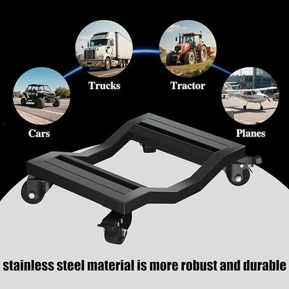 I'EZONK Industrial Stainless Steel Car Dolly Set of 2-6,800lb/3,084kg Capacity | Pro Vehicle Mover w/Locking Brakes | U-Shaped Design for Cars/SUVs/Trucks & Trailers