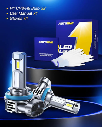 AUTOONE H11/H9 Bulb, H11 Fog Lights, 34000LM with Cooling Fan, H9/H8/H16 Car Fog Bulbs Plug and Play, IP68, Pack of 2