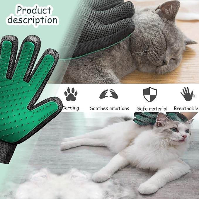 Gentle Deshedding Pet Grooming Mitt - Efficient Hair Remover Brush for Dogs, Cats, Horses with Long & Short Fur (1 Pair)