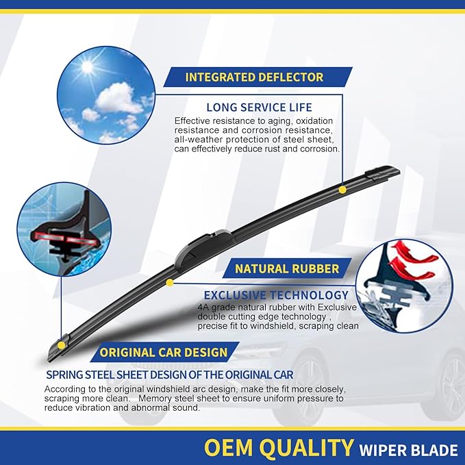3 wipers Replacement For 2007-2010 2011 2012 2013 2014 2015 2016 Jeep Compass Windshield Wiper Blades Original Equipment Replacement - 22"+20"+11" (Set of 3) U/J HOOK