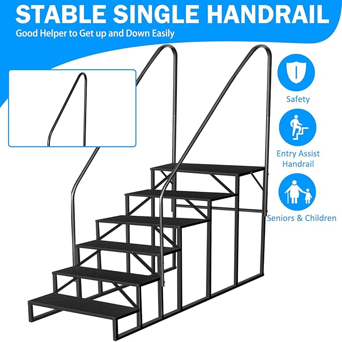 RV Stairs 6 Step Ladder, RV Steps Anti-Slip, Hot Tub Steps with Handrail, 660 lbs RV Ladder for 5th Wheel RV, Mobile Home Stairs(2handrails)