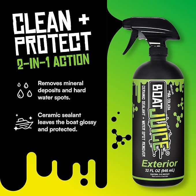 Boat Juice Necessity Boat Cleaner Kit | Exterior Water Spot Remover, Interior Seat & Vinyl Cleaner, 2 Microfiber Towels | Boat Cleaning & Detailing Kit, Marine Accessories | Made in USA (Kit)