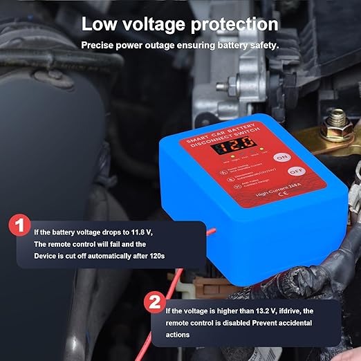 Kill Switch for Car-Remote Battery Disconnect Switch 12V,Upgrade Smart Voltage with LED Screen,Smart Voltage Car Kill Switch for Vehicle, RV, ATV, Truck, Boat (Blue)