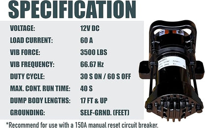 Dump Truck Vibrator Replacement for Clean Bed, Shake Out Excess Material in Truck Bed (DC-3500)