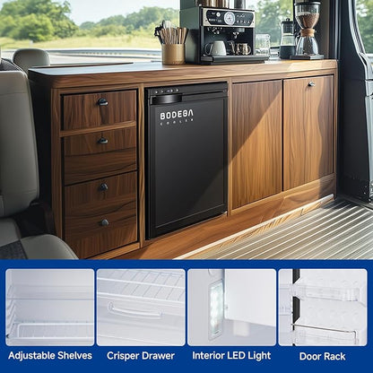 BODEGACOOLER 12 Volt RV Refrigerator, 35.4L(1.25Cu.ft) RV Fridge with Freezer, APP Control Car Refrigerator, (-4℉-46℉) Travel Compressor Cooler 12/24V DC for Boat, Yacht, Caravan, Truck, Camping