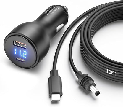 3 in 1 Starlink Mini Cable Cigarette Lighter 10FT Car Adapter for Starlink Mini USB C to DC Power Cable and Car Charger Smart Boost 12V to 20V/100W with Voltmeter USB C 100W/USB A 18W Port 18AWG 3M