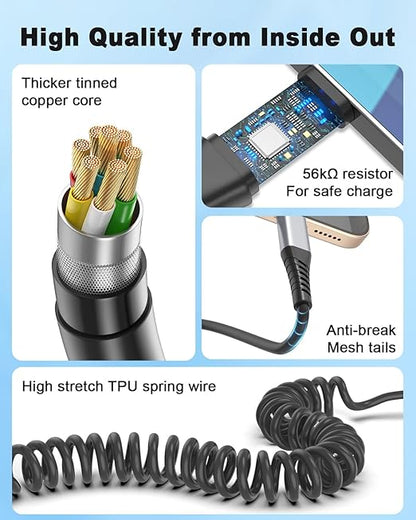 Coiled USB C to USB C Cable, 2 Pack Retractable USB Type C Charging Cable 60W USB C to C Coiled Cord for iPhone 16 15 Pro, Samsung Galaxy S25 S24 Ultra / A16, Moto G, Google Pixel, iPad Air 4