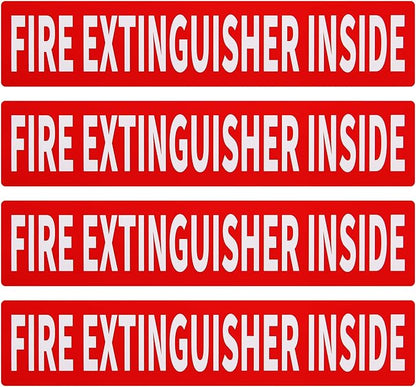 Madrigal Fire Extinguisher Inside Sticker Sign,4Pack 12x2.5" Self-Adhesive Vinyl, Weatherproof & UV Protected for Cars, Trailers, Rv's, Trucks and Vehicles, Red on White