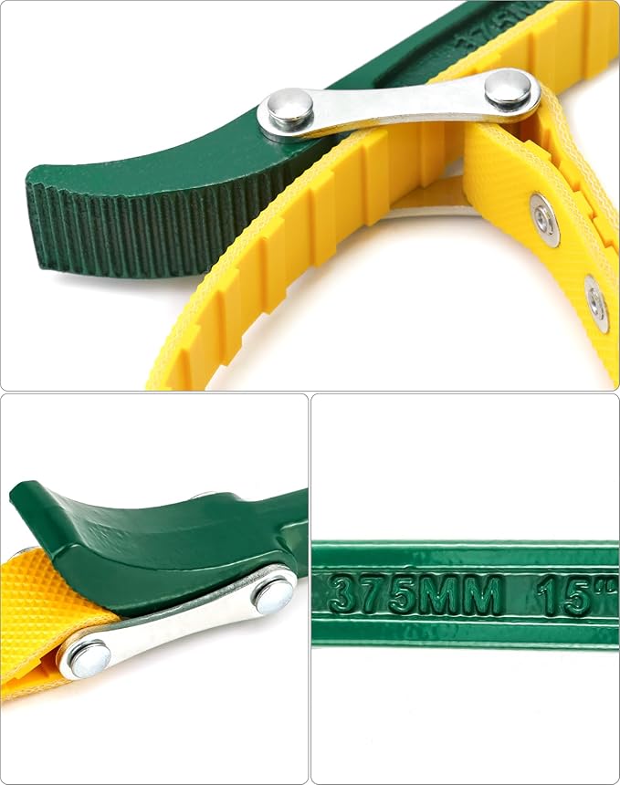 QWORK 15" Belt Strap Wrench, 2 Pack Multi-Purpose Adjustable Strap Oil Filter Strap Opener Wrench
