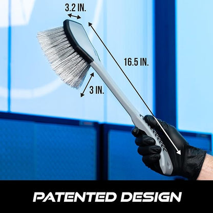 VIKING Car Wash Brush, Wheel and Fender Brush, Long Handle Tire Cleaner for Car Detailing, 16.5 Inch, Grey/Black