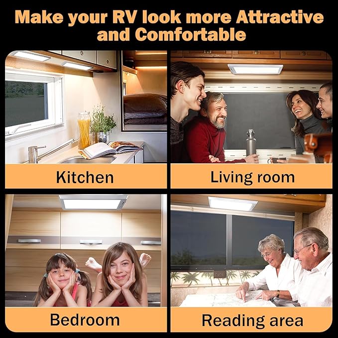4 Pack RV Lights Interior,3 Color RV LED Super Bright Fixture,12V RV Ceiling Dome Light with ON/Off Dimmable Switch Energy Saving Gift Package for RV/Camper/Car/Trailer/Boat