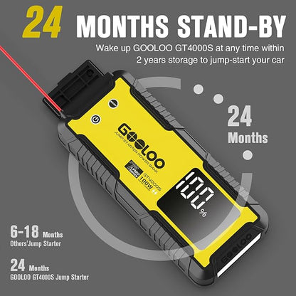 GOOLOO GT4000S Jump Starter 4000A Car Jumper Starter (Up to 10L Diesel 12L Gas Engines), 100W Fast-Charging Lithium Jump Box, SuperSafe Portable Car Battery Charger Power Bank for 12V Vehicles, Yellow