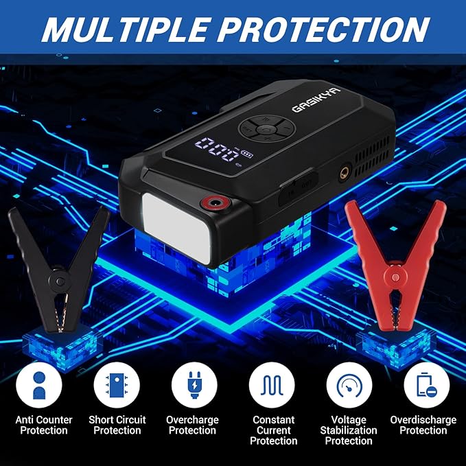 TM16K2 Car Jump Starter 8000A Jump Starter Battery Pack for Up to 6.0L Gas and 4.0L Diesel Engines, 29.6Wh Portable 12V Jump Box with USB Ports, LCD Display, Storage Case, and LED Light