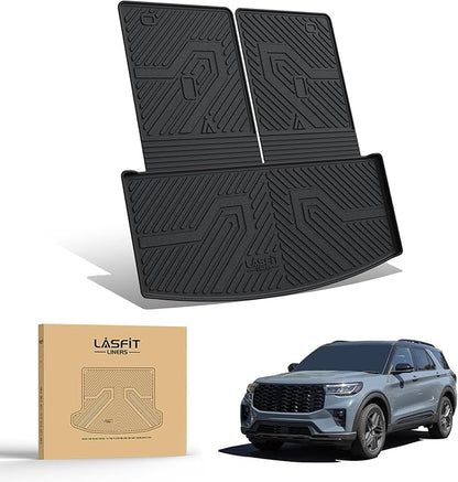 LASFIT Trunk & Backrest Mat for Ford Explorer 2020-2025, Custom Fit All Weather Protector TPE One-Piece Design Easy Installation Trunk with Seatback Mat, 1pc Black