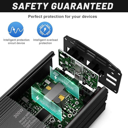 BESTEK 300W Power Inverter DC 12V to 110V AC, Durable Aluminum Housing Car Charger Adapter with 4.8A Dual USB Fast Charging Port, Car Plug in Cigarette Lighter Outlet for Phone, Laptop