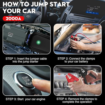 NEXPOW 2000A Peak Car Jump Starter with USB Quick Charge 3.0 (Up to 7.0L Gas or 6.5L Diesel Engine), 12V Portable Jump Box, Battery Booster with Built-in LED Light