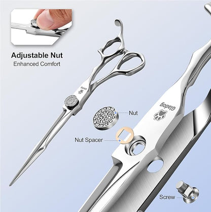 GLADOG 7" Premium 9CR Dog Grooming Scissors with Full Diamond Pivot Nut - Professional Straight Dog Scissors for Grooming, Ideal Dog Shears for Precise Trimming, Pet Grooming Scissors, Grooming Shear