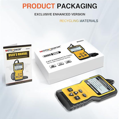 MOTOPOWER MP69033 Car OBD2 Scanner Code Reader Engine Fault Scanner CAN Diagnostic Scan Tool for All OBD II Protocol Cars Since 1996, Yellow
