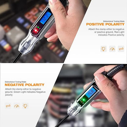 Heavy Duty 3-72V Backlit Digital LCD Circuit Tester, Automotive Test Light with 140 Inch Extended Wire and 2 Polarity Indicate LED Lights, Car Truck Low DC Voltage & Light Tester with Stainless Probe