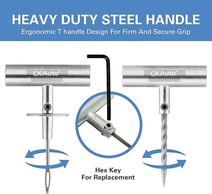 CKAuto Universal Tire Repair Kit, Heavy Duty Car Emergency Tool Kit for Flat Tire Puncture Repair, 36 Pcs Value Pack, Tire Plug Kit fit for Autos, Cars, Motorcycles, Trucks, RVs, etc.