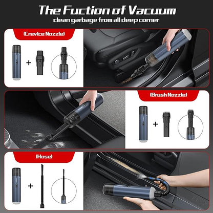 Chuboor Car Vacuum Cleaner High Power Cordless Rechargeable, 16000PA Powerful Handheld Vacuum, Portable Mini Vacuum with LED SOS Light, Small Hand Held Vacuuming Cordless, Dust Busters(P16-Blue)
