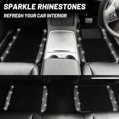 NBTEPEM Black Bling Car Floor Mats Full Set, Universal Fit Most Cars,SUV, Trucks, 4 pcs Sparkle Glitter Diamond Carpet for Women Girls with Anti-Slip Pad (Black Diamond)