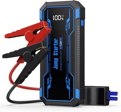 Car Jump Starter 6000A Car Battery Jump Starter Portable,12V Battery Jumper Starter Portable(10.0L Gas/8.0L Diesel),LCD Display Jump Box Jump Starter Battery Pack with Jumper Cable & Flashlight-Blue