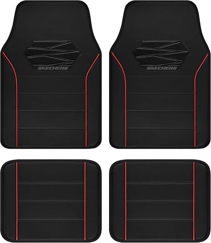 Skechers Memory Foam Car Mats,Leather Piping Floor Mats with Anti-Slip Pad,Universal Waterproof Fit Automotive Floor Mats for SUV,Vans,sedans,Trucks,Full Set 4pcs Red
