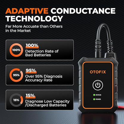 OTOFIX Car Battery Tester BT1 Lite, 6V 12V 100-2000 CCA Car Battery Analyzer, Auto Cranking Charging System Test Scan Tool, Battery Load Test,Use with D1/D1 Lite/D1 PROS/D1 MAX/IM1/IM2/Ultra