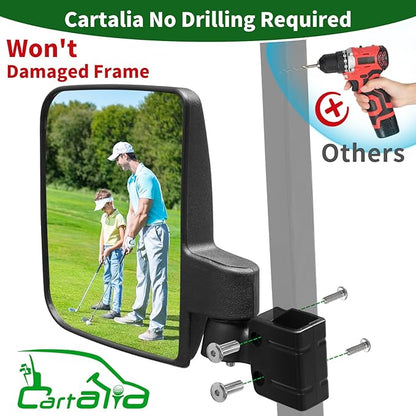 Golf Cart Side Mirrors No Drilling, Universal Folding Rear View Mirror for 0.75"-1.25" Square Rail, Fits EZGO Club Car Yamaha, 180 Degree Rotation Large HD Glass Rearview Shatterproof Surface