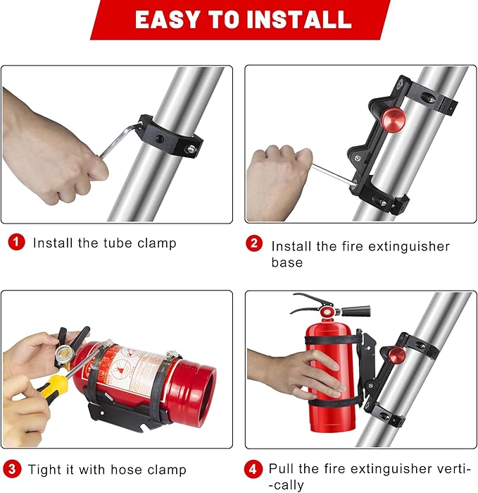 UTV Fire Extinguisher Mount Kit - Adjustable Quick Release Roll Bar Car Fire Extinguisher Bracket Holder for 1.75-2in Roll Bar ATV UTV Polaris RZR SXS Ranger Camper Jeep Can-Am Durable Aluminum Alloy
