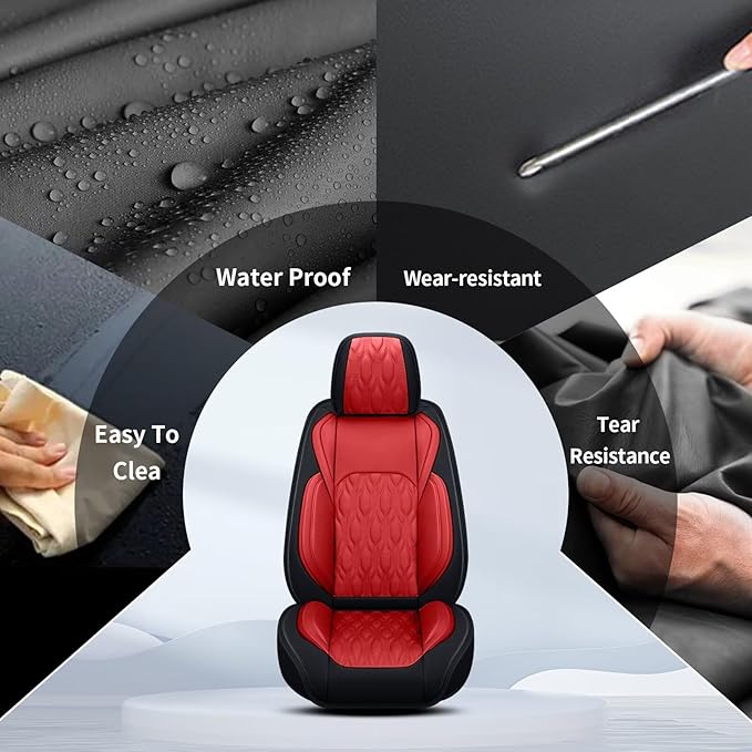 2 Front Car Seat Covers Fit for Toyota Camry 2012-2025 Faux Leather Automotive Seat Covers Waterproof Car Seat Protector with Airbag Compatible (2 Seats, Black&Red)