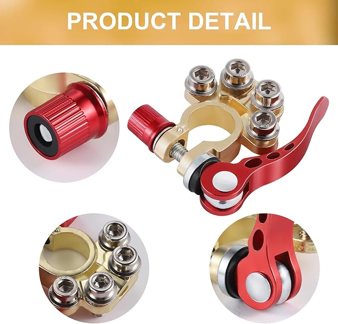 SINGARO Car Battery Terminal Connector, 4 Way Positive and Negative Pole Quick Release Terminal Clip, Applicable to SAE/JIS A Type Terminal Post, Compatible with Cars, Trucks and More（Gold-B）