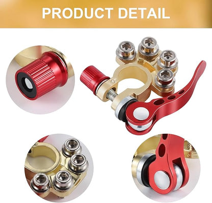 SINGARO Car Battery Terminal Connector, 4 Way Positive and Negative Pole Quick Release Terminal Clip, Applicable to SAE/JIS A Type Terminal Post, Compatible with Cars, Trucks and More（Gold-B）