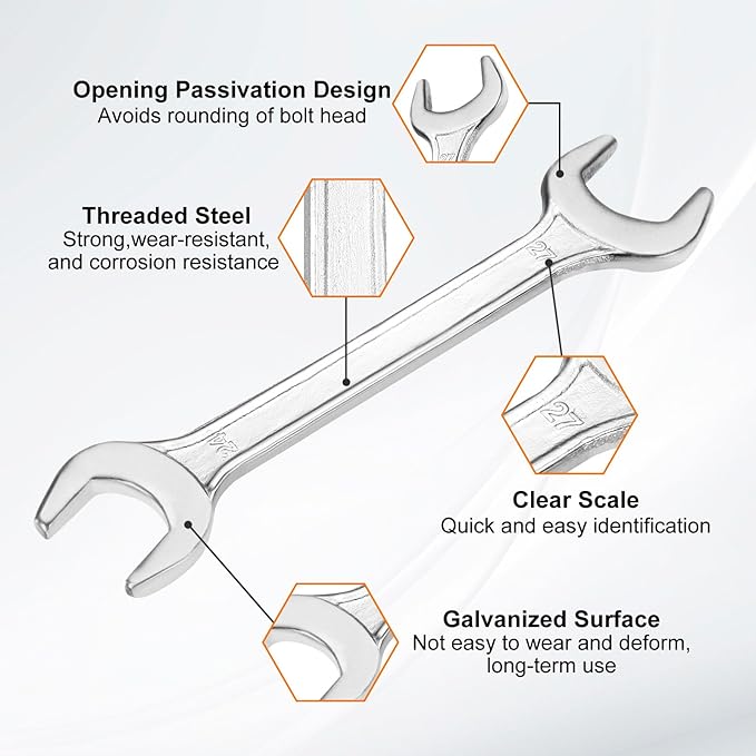 HARFINGTON Double Open End Wrench 24mm x 27mm Metric 15 Degree Offset Angle Small Flat Head Wrench Galvanizing Open Ended Spanner for Automotive Repair Furniture Assembly