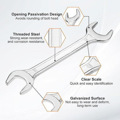 HARFINGTON 2pcs Double Open End Wrench 24mm x 27mm Metric 15 Degree Offset Angle Small Flat Head Wrench Galvanizing Open Ended Spanner for Automotive Repair Furniture Assembly