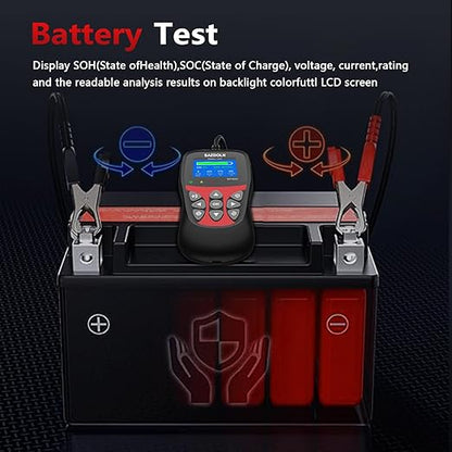 BT900 Car-Battery-Tester 6V 8V 12V, Automotive 100-2000CCA Battery-Load-Tester Analyzer, Digital Auto Battery Analyzer for Car Truck Marine Motorcycle SUV Boat,Black ﻿