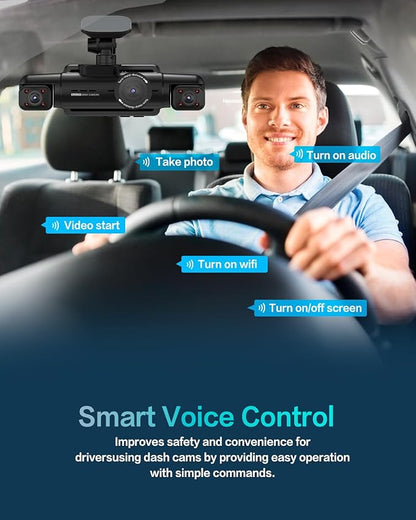 AI Dash Cam Front Rear Inside, 4 Channel 3k+1080P*3 Dashcam with Smart Driving Monitor System, 360° View Car Cameras 5GHz Wi-Fi GPS, Camera for Car Night Vision 128GB SD Card, 24H Parking Mode N700Pro