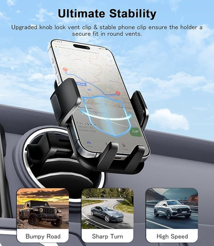 Round Vent Car Phone Holder for Jeep Wrangler JL(2018-2025) Gradiator (2020-2024) Compass (2009-2016) [Thick Case Friendly] Air Vent Car Mount for All Smartphone 4-7.2 inch