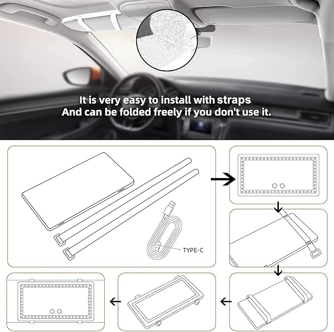 Car Sun Visor Vanity Mirror, with 3 Light Modes & 60 LEDs - Rechargeable Dimmable Clip-on Rear View Sun-Shading Cosmetic Makeup Mirror, Universal for Car SUV(Pure White)