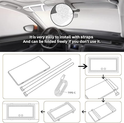 Car Sun Visor Vanity Mirror, with 3 Light Modes & 60 LEDs - Rechargeable Dimmable Clip-on Rear View Sun-Shading Cosmetic Makeup Mirror, Universal for Car SUV(Pure White)